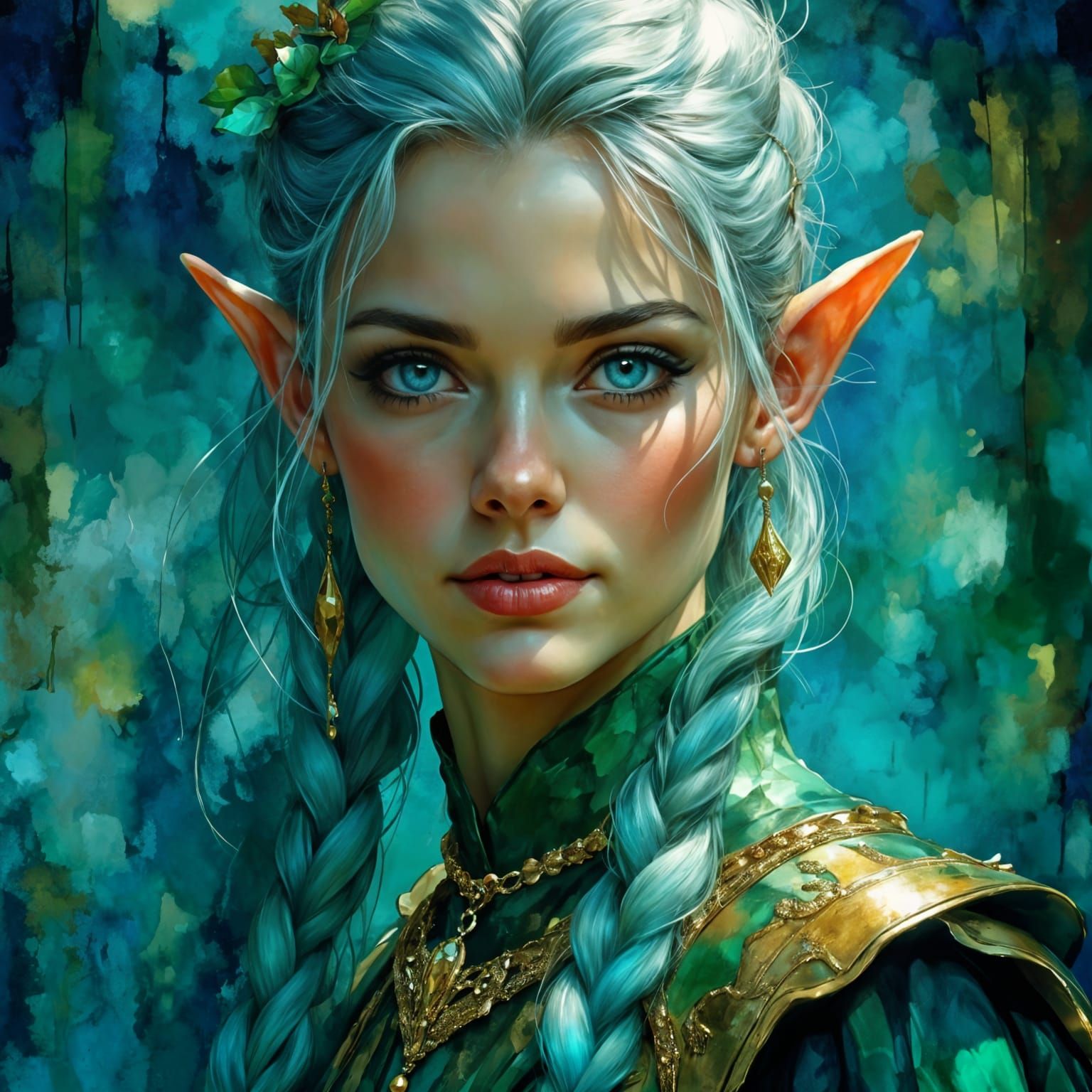 Close-Up Portrait of an Elven Woman in Painterly Style