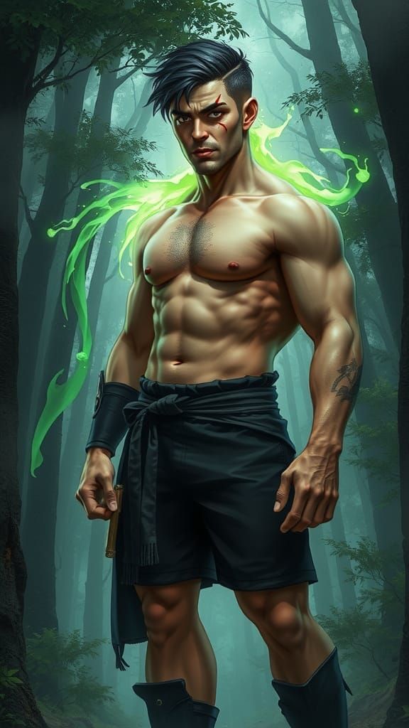 Brawny Warrior in Forest Glade