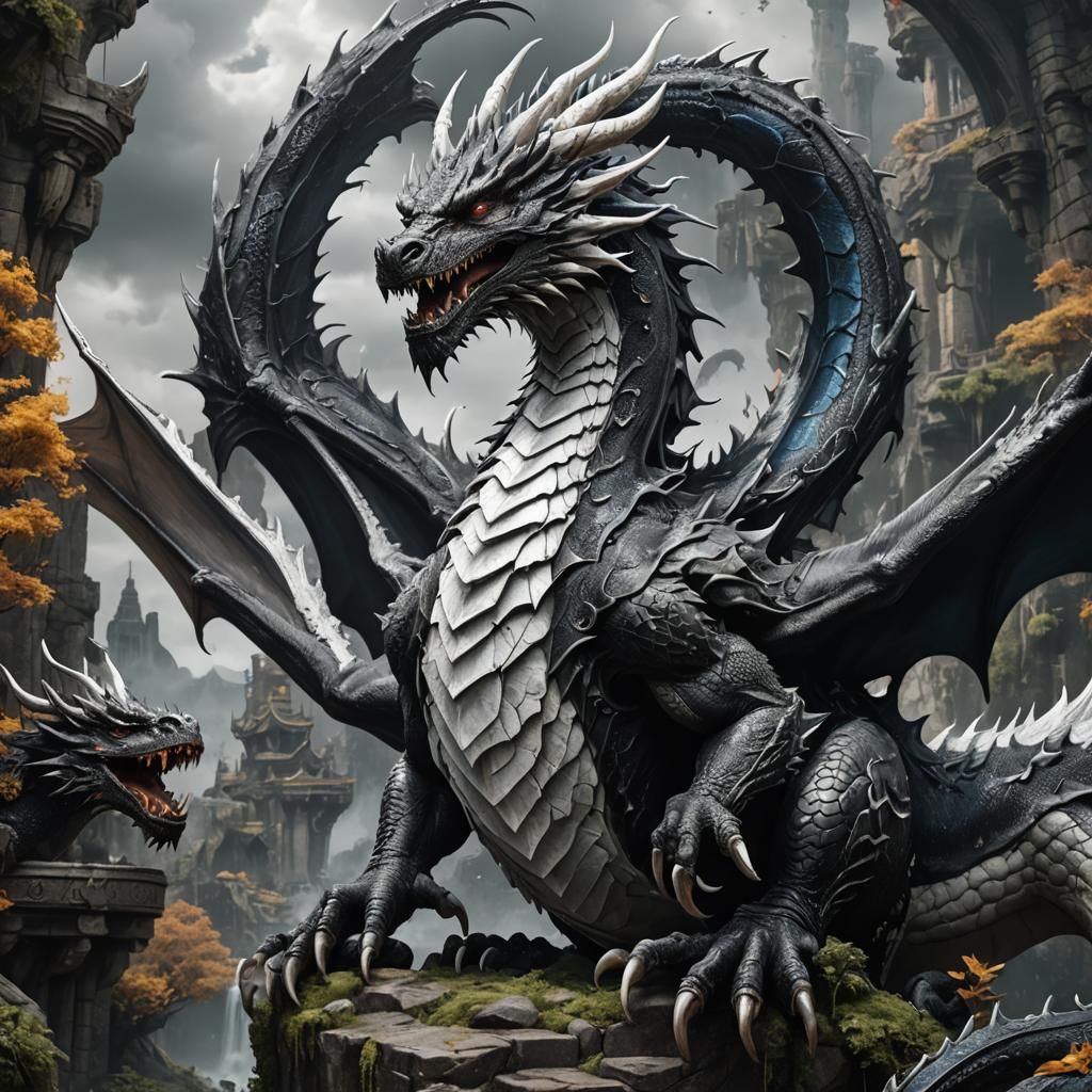 Fantastical Black and White Dragon Concept Art