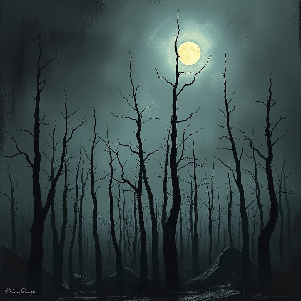 Lunar Horror Scene in a Haunted Forest