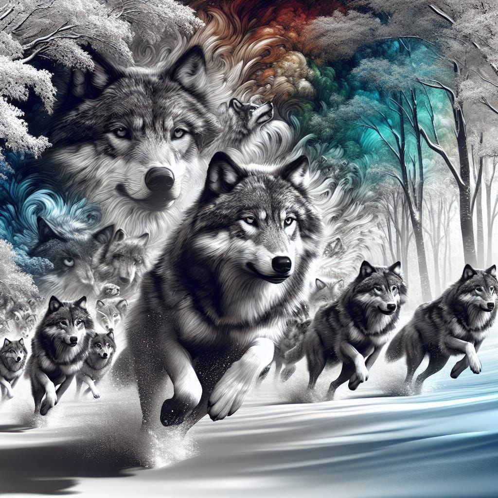 Winter Wolves in Hyperrealistic Mid-Shot Splendor
