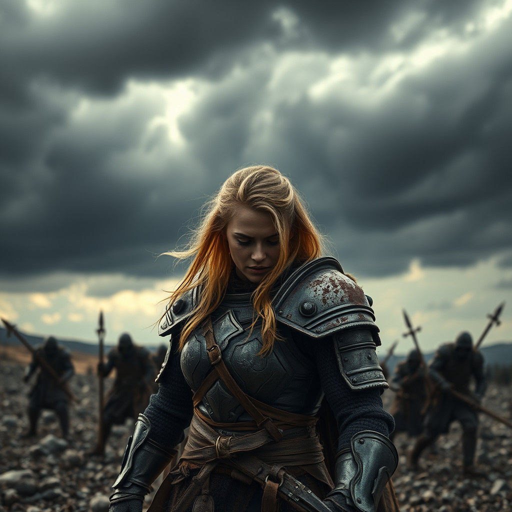 Golden Warrior Battles Ominous Shadows in a Desolate Wastela...