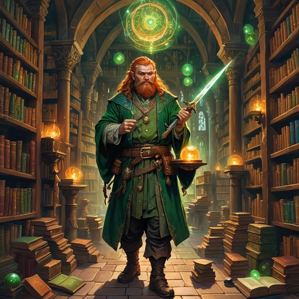 Dwarf Sorcerer in Mystical Library