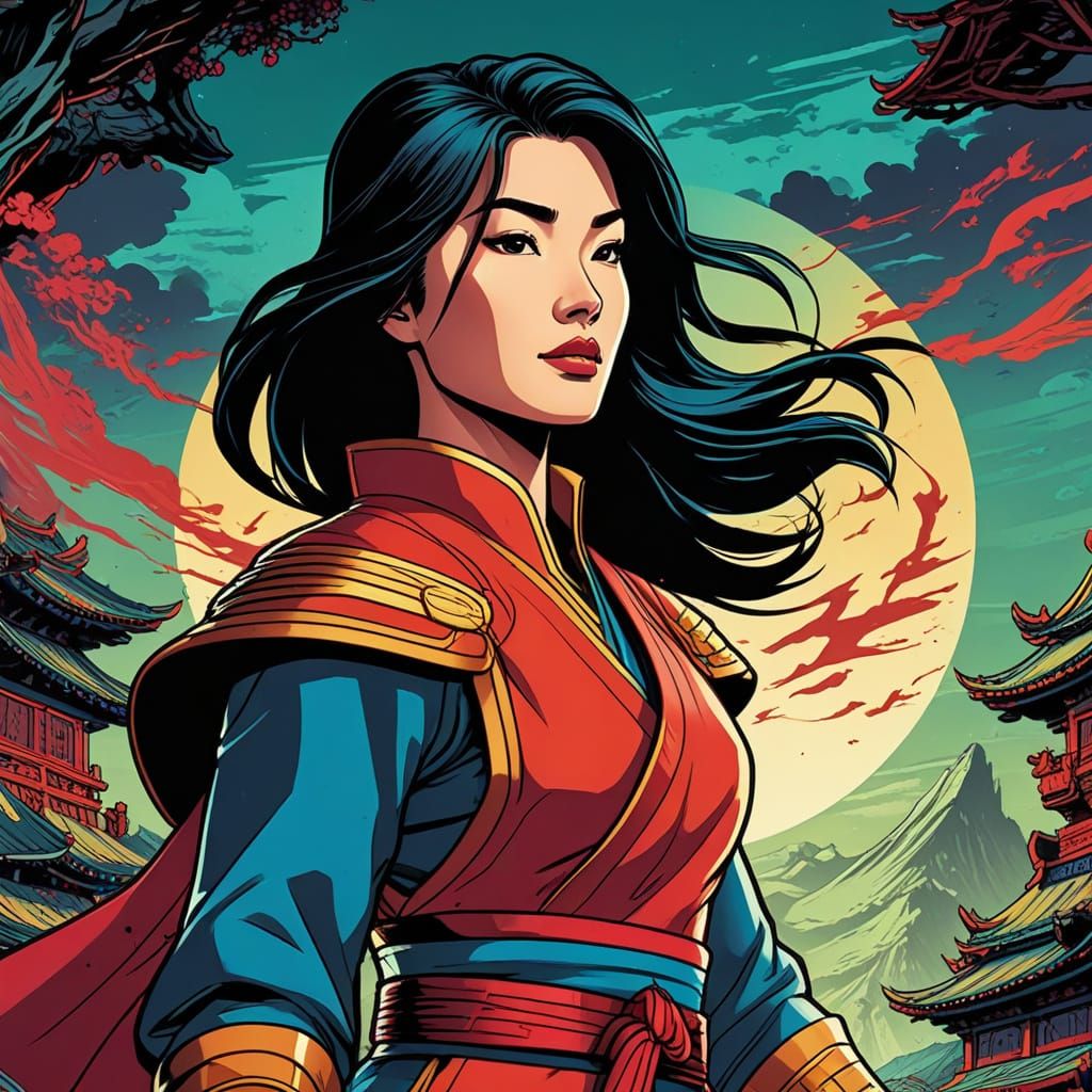 Mulan in Retro Comic Book Style