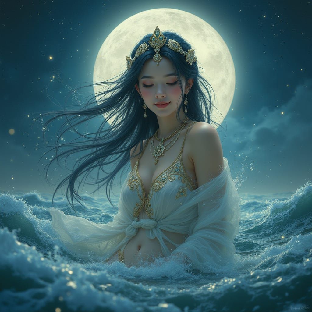 Celestial Thai Goddess Emerging from Ocean