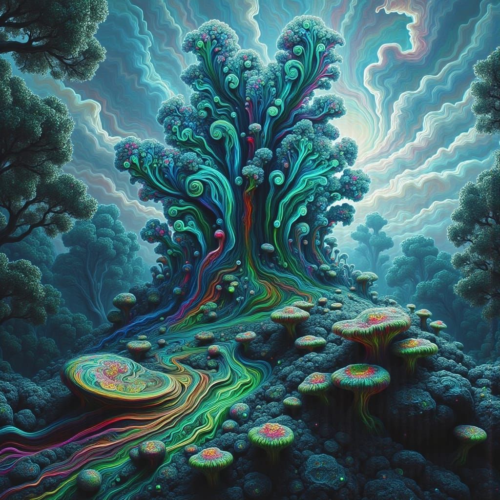 Surreal Forest in Cyberpunk Style with Hyper-Realistic Detai...