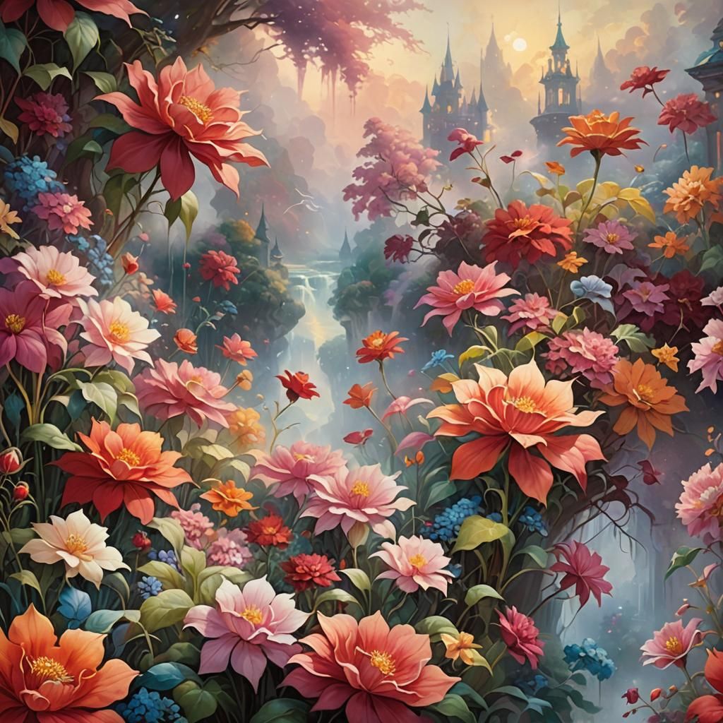 Ethereal Fantasy Floral Blooms in Vibrant Colors