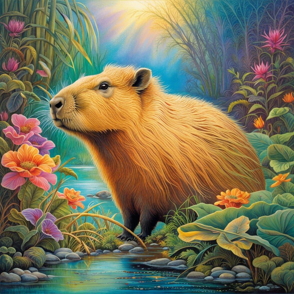 Surreal Capybara Portrait in a Dreamlike Landscape