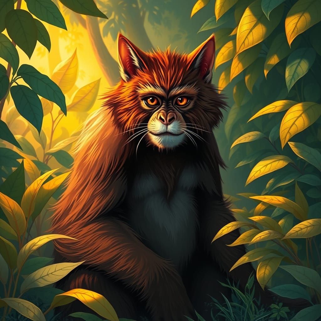 Feline Primate in Lush Jungle Landscape