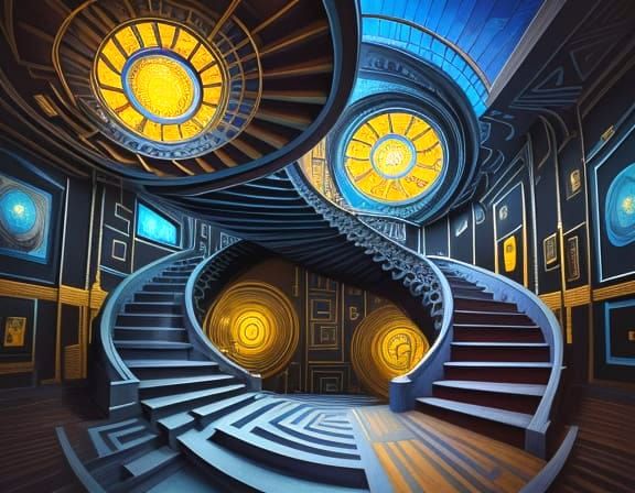 Escher Mondrian Style Labyrinth Pathways Painting