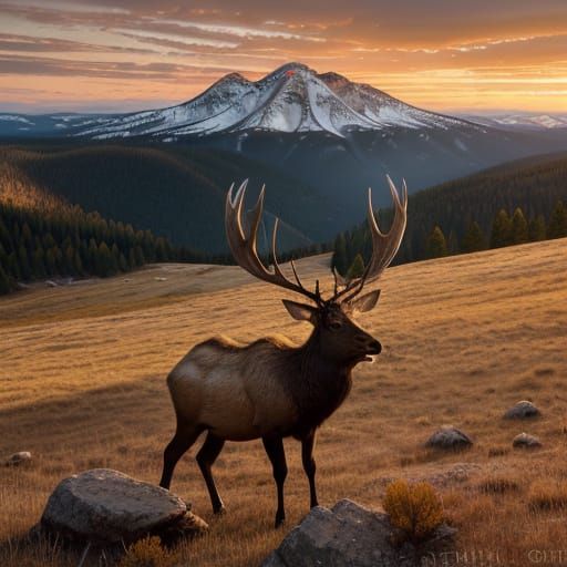 Majestic Elk Overlooking Yellowstone Vista at Golden Hour
