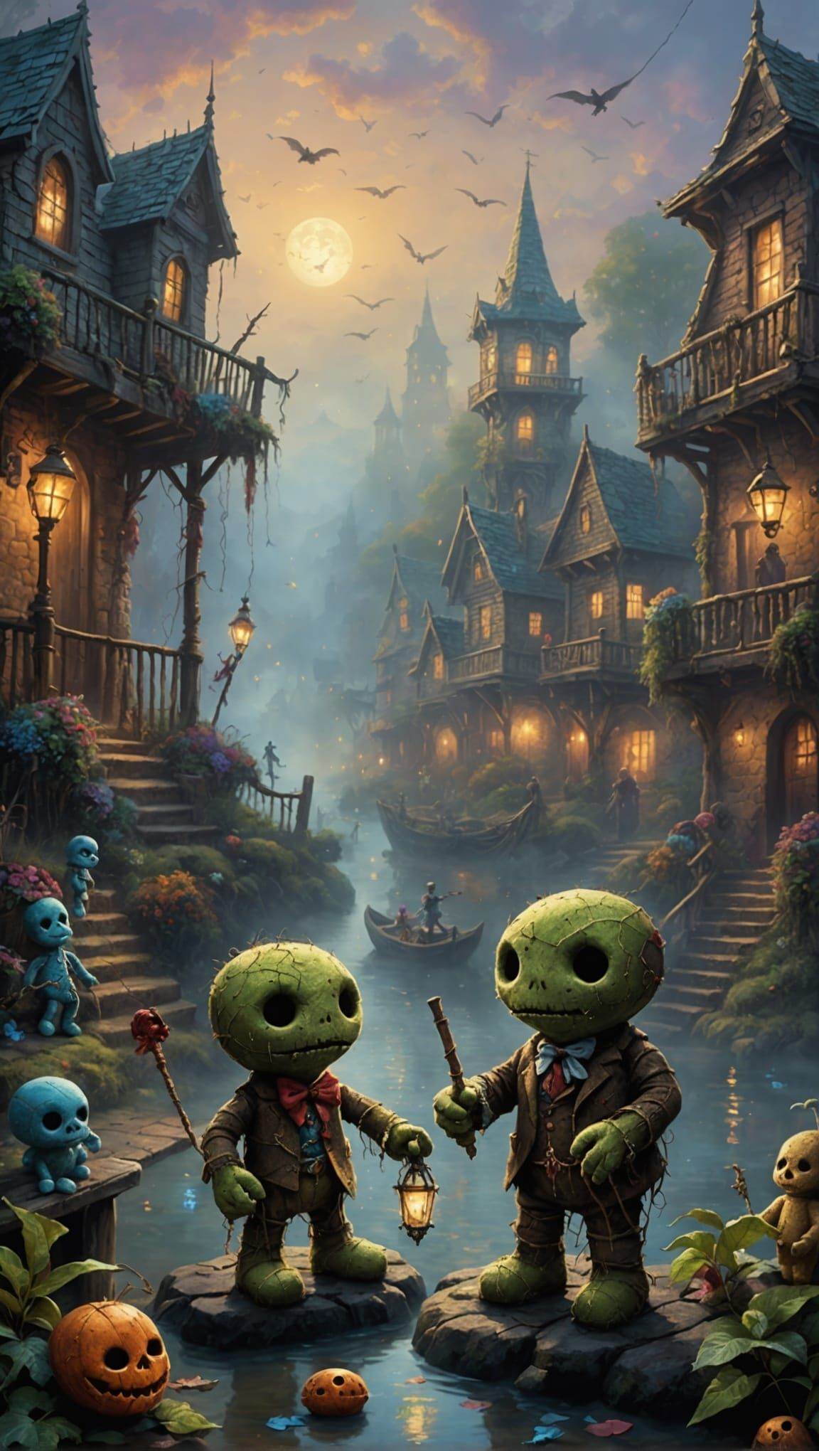 Ethereal Voodoo Dolls in a Misty Fantasy Landscape