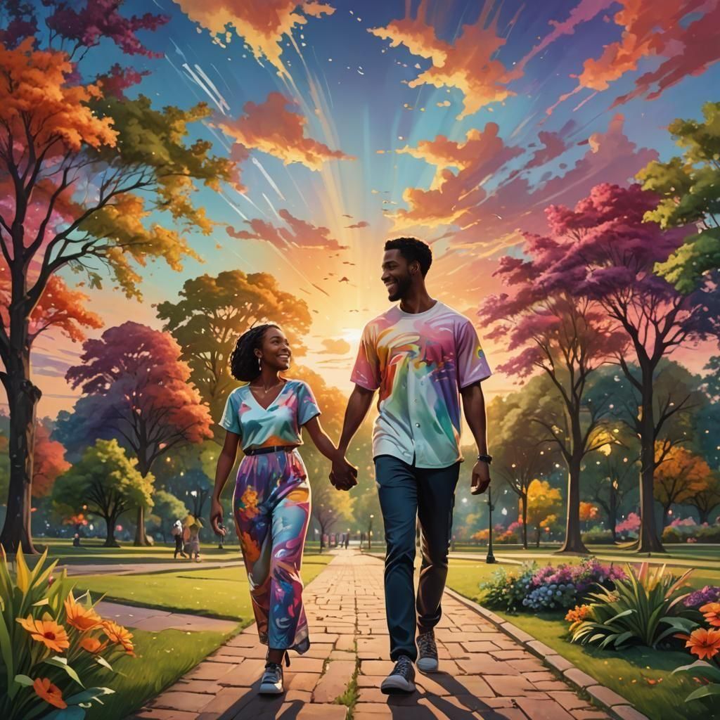 Smiling Black Couple in a Vibrant Summer Park