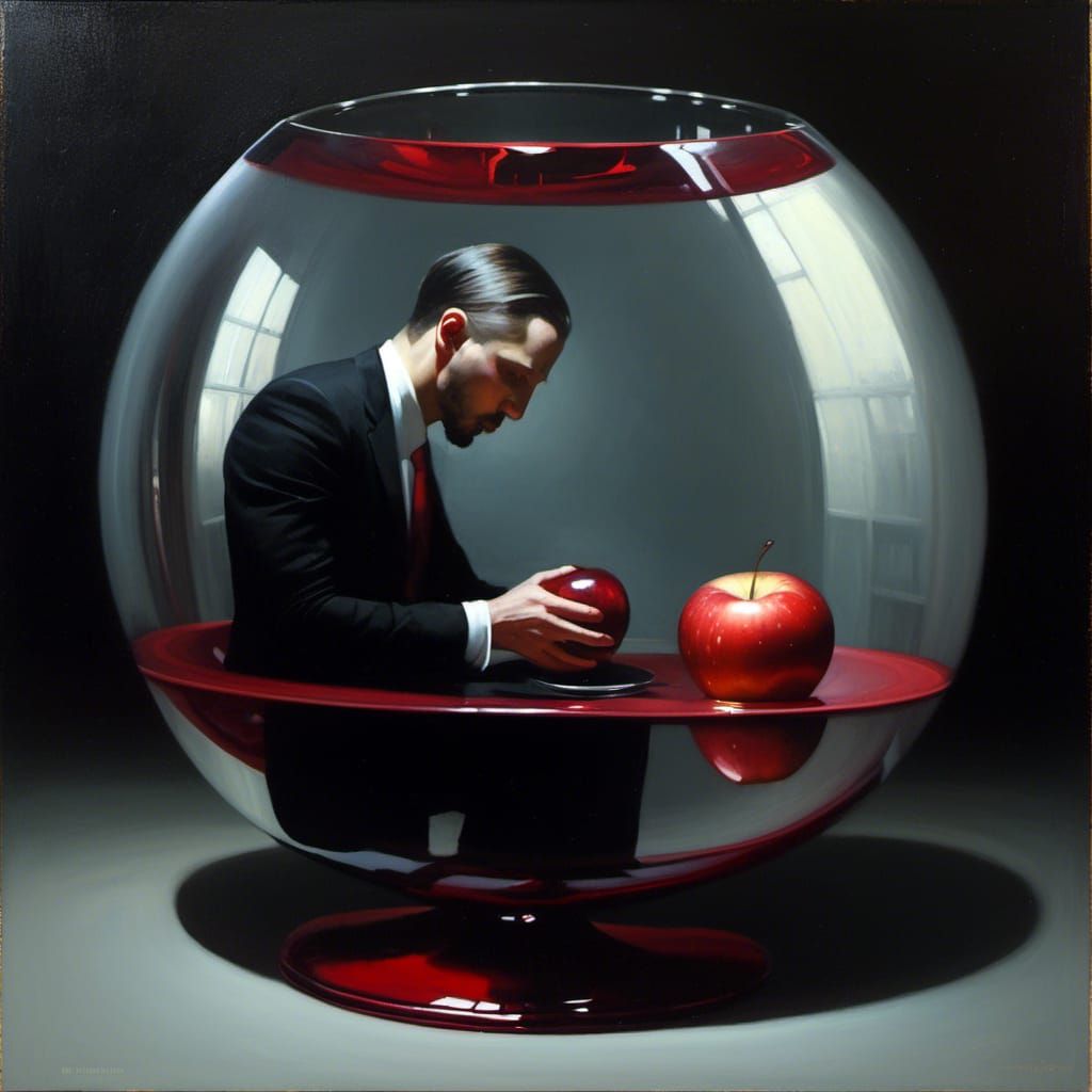 Surrealistic Portrait of a Man Inside a Wine Glass with Tree...