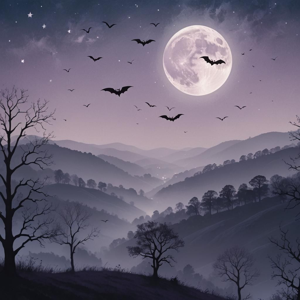 Fantasy Bats Soar Under a Glowing Moonlit Sky