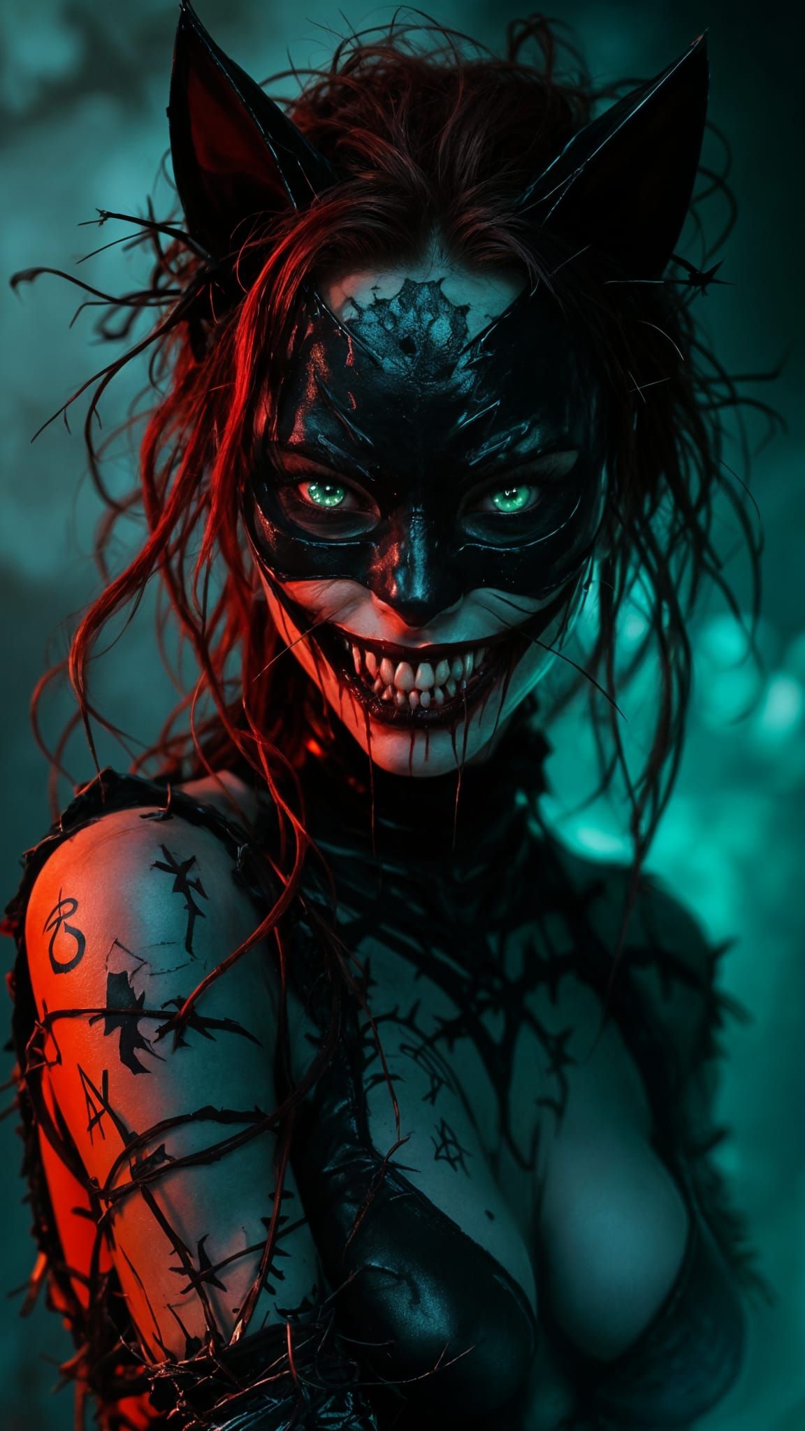 Sinister Catwoman: A Hyperrealistic Horror Portrait