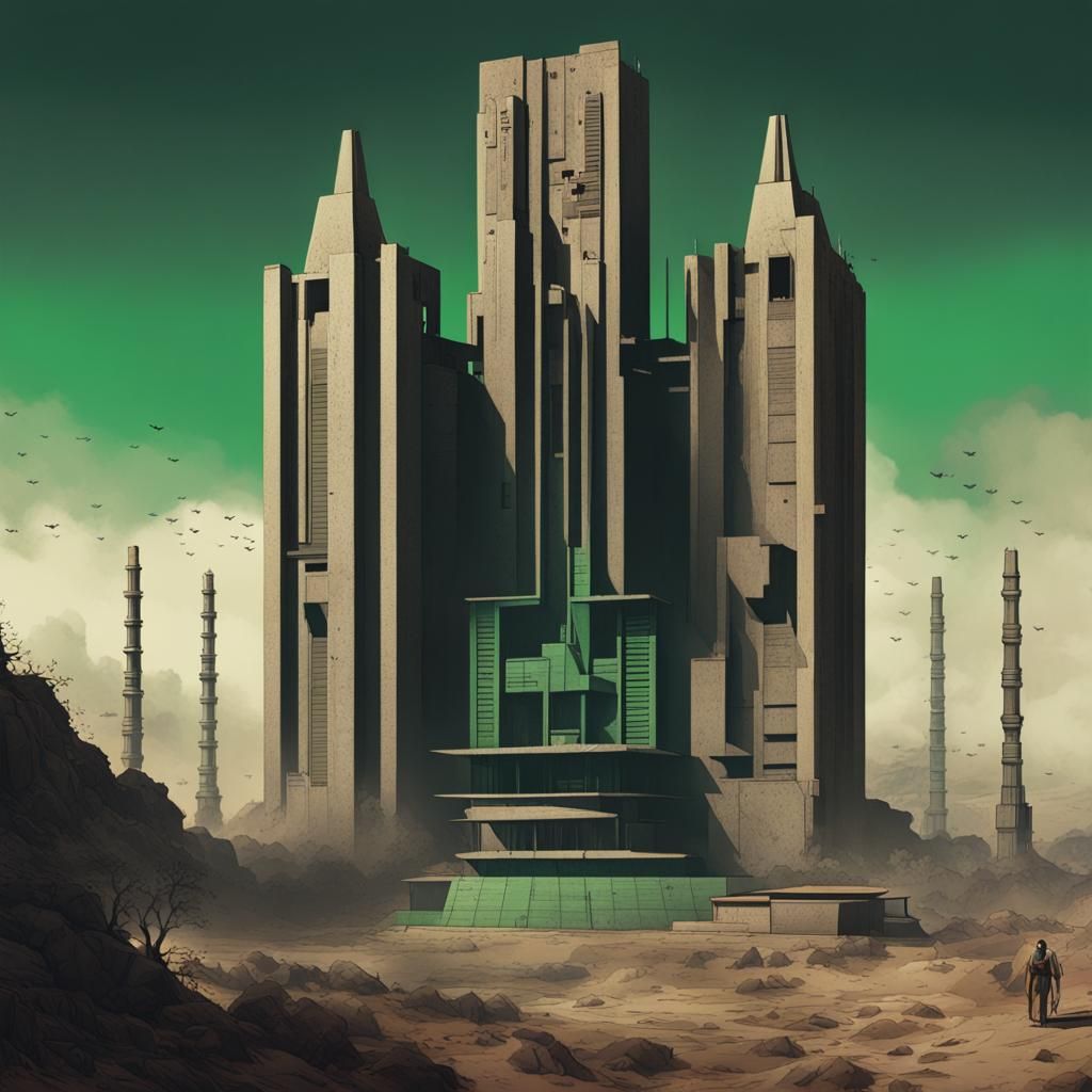 Dystopian Brutalist Palace of the Council of Elders in a Fut...