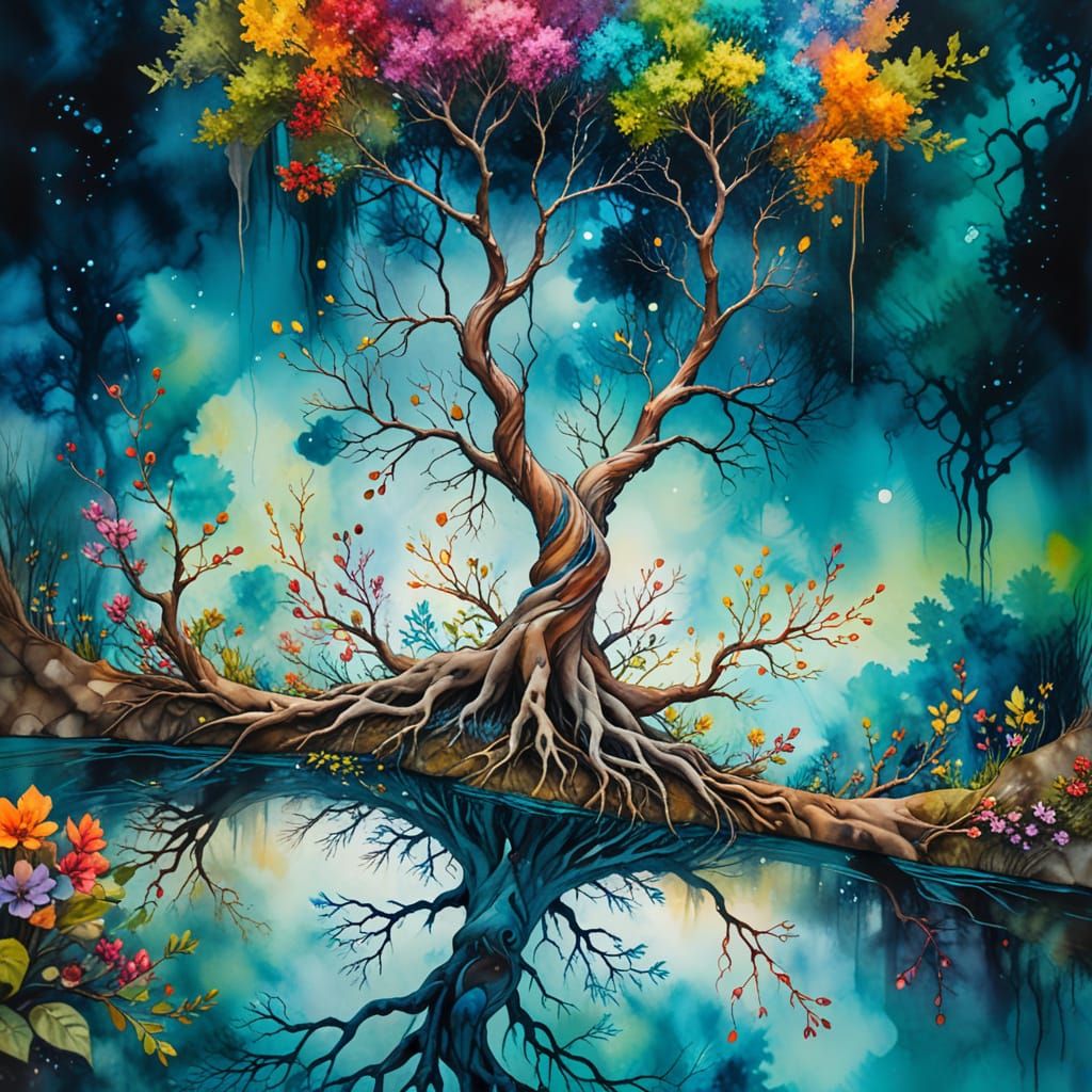 Surreal Trees Defy Gravity in a Dreamlike Landscape