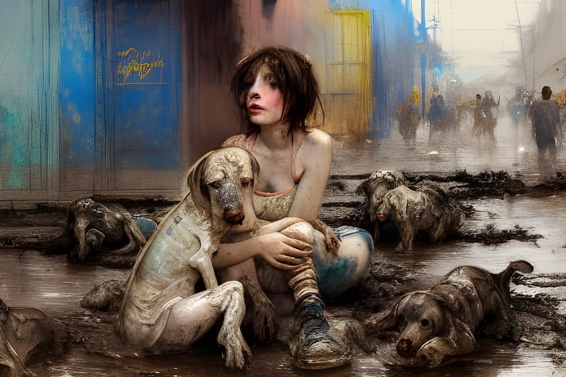 Dirty Dogs in Urban Dystopia, Hyper Realistic Style