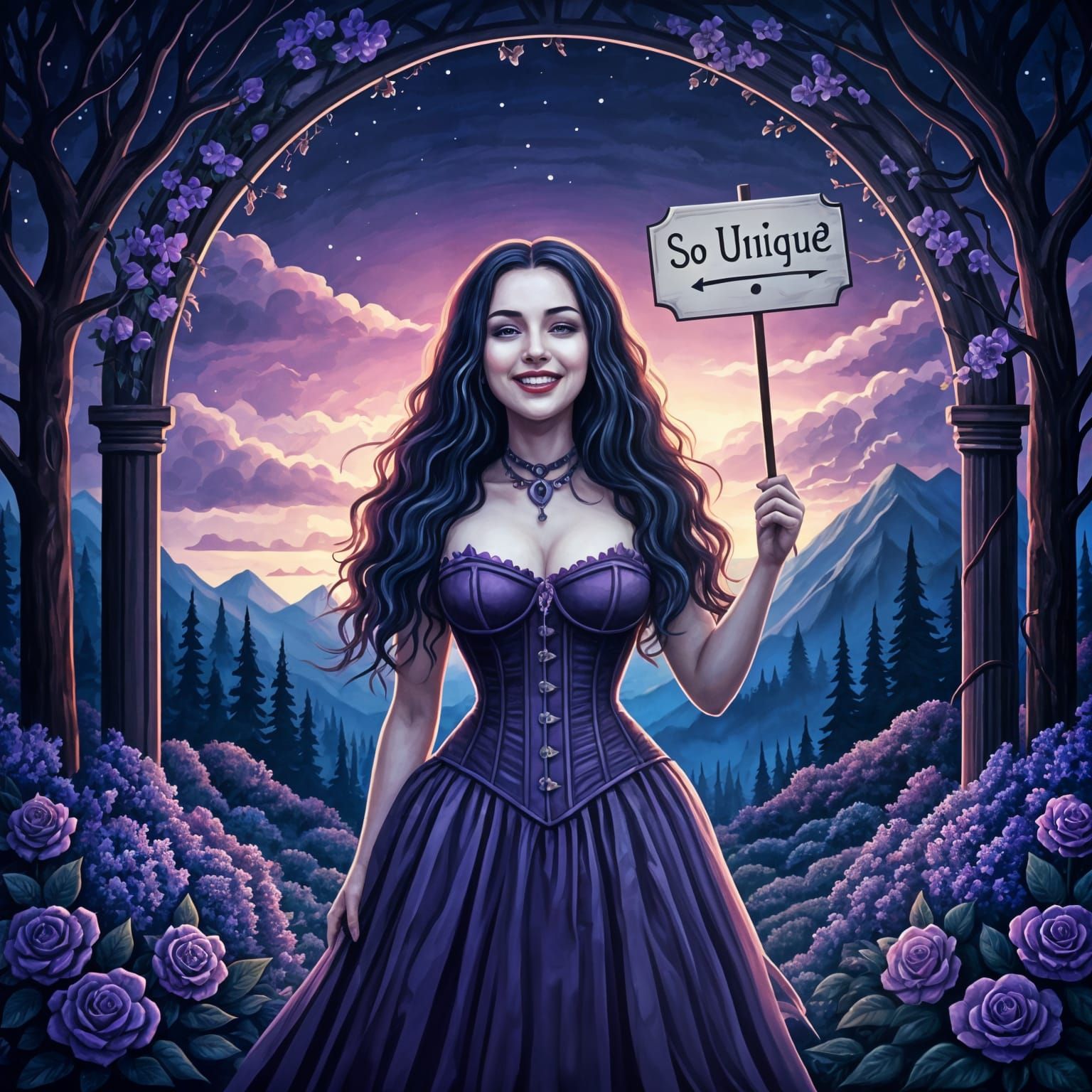 Violet Princess in Epic Gouache Landscape