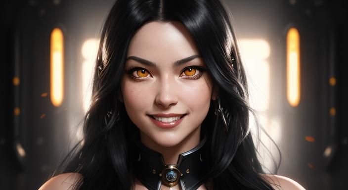 Photorealistic Pinup Space Pirate with Impish Smile