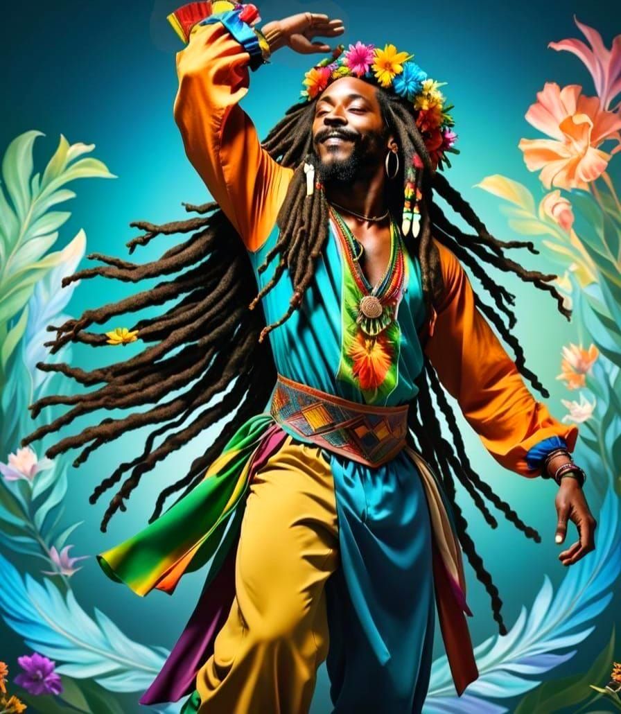 Soulful Rastafarian Dance in Vibrant Colors