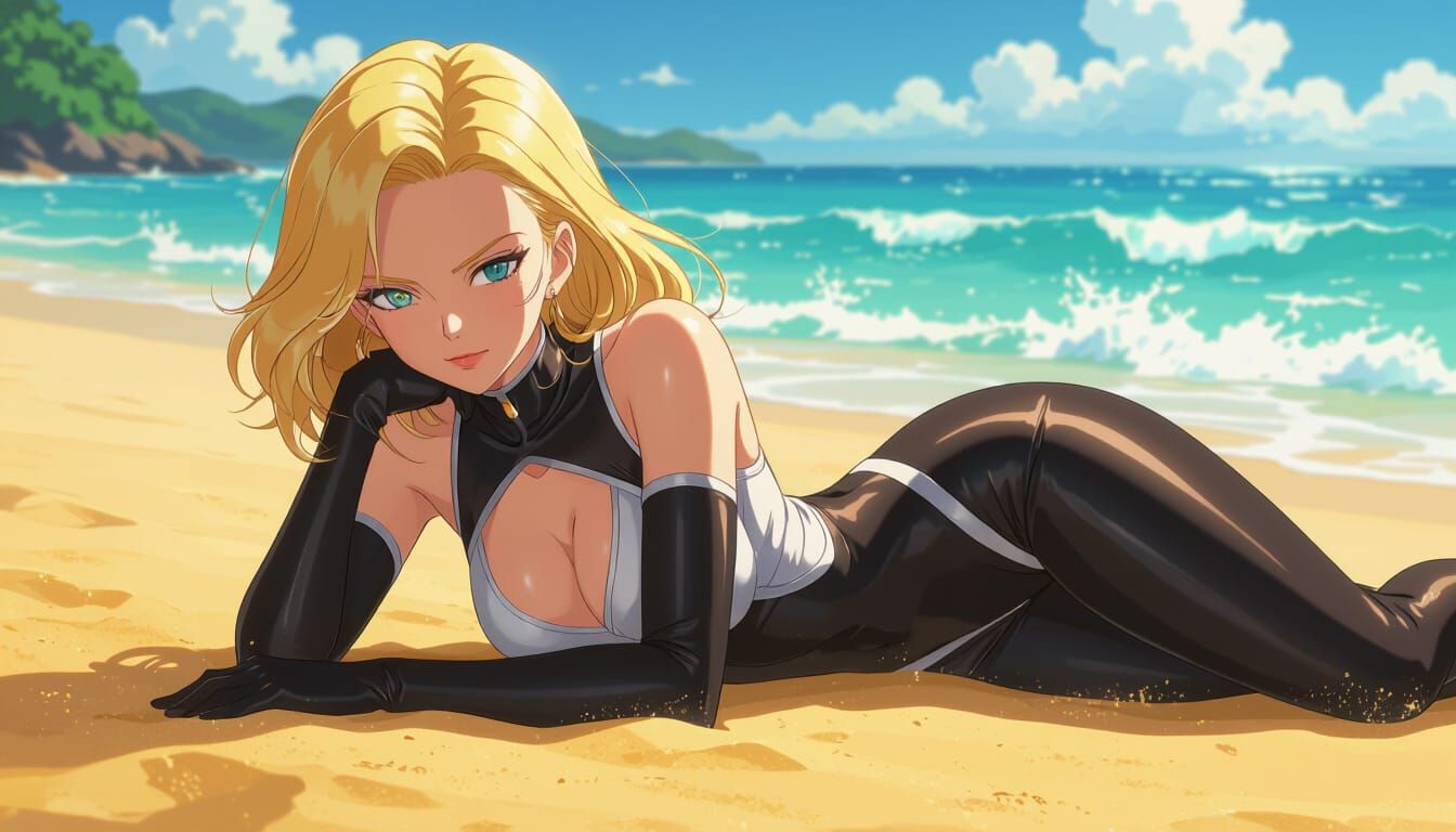 Android 18 on a Golden Beach