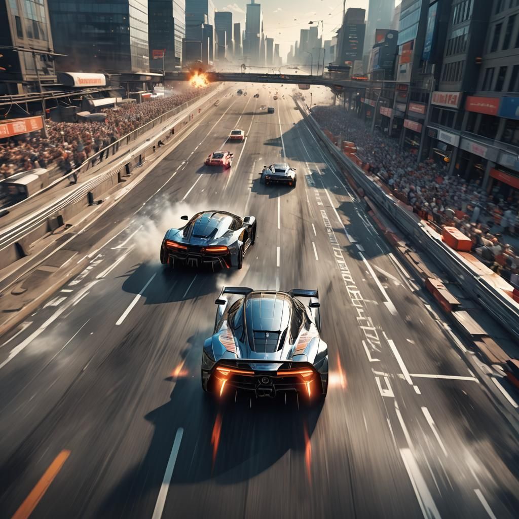 An innovative depiction of a futuristic car racing at breakn...