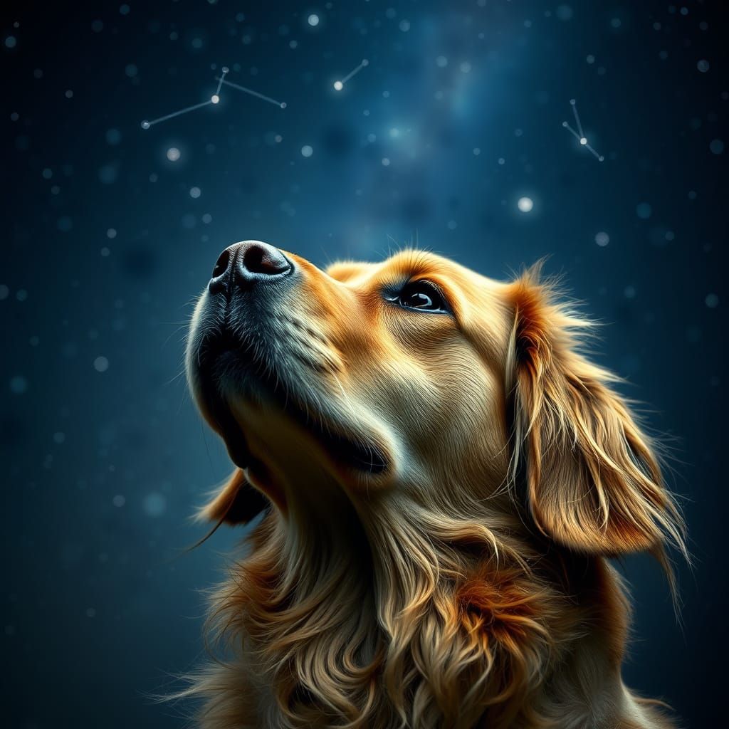 Golden Retriever Contemplates Celestial Wonders
