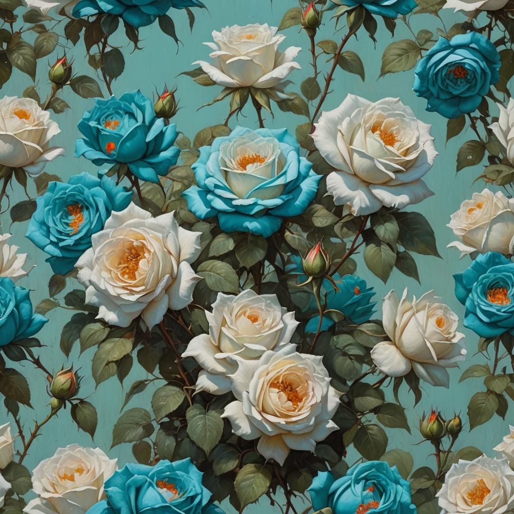 Vibrant Turquoise Roses in an Oil Painting