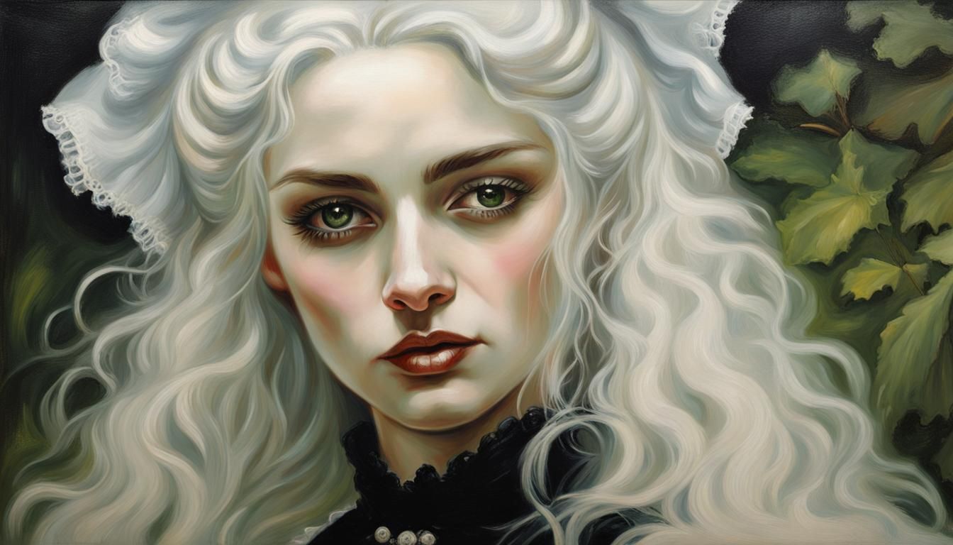 Ethereal Gothic French Maid in Splendid Oil Painting