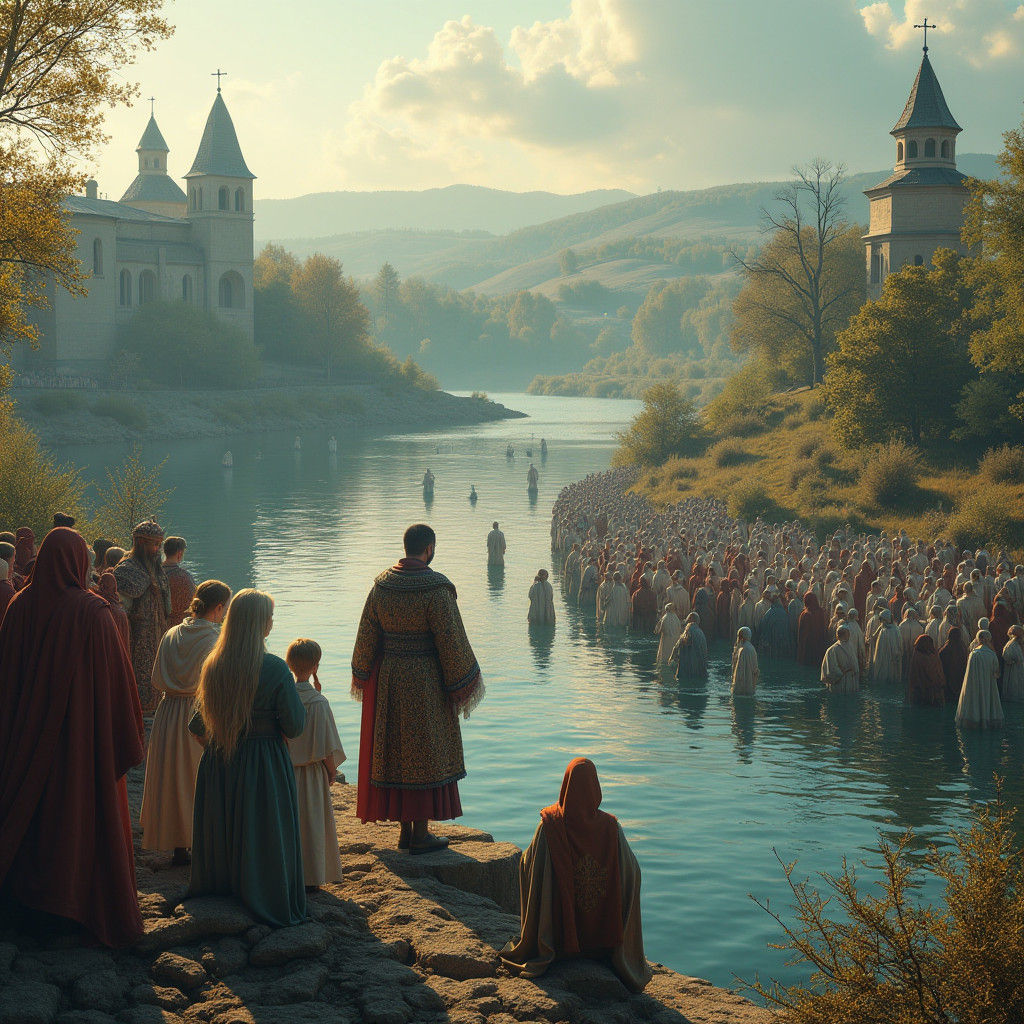 Vladimir the Prince Baptizes Kievans in the Dnieper River, 1...