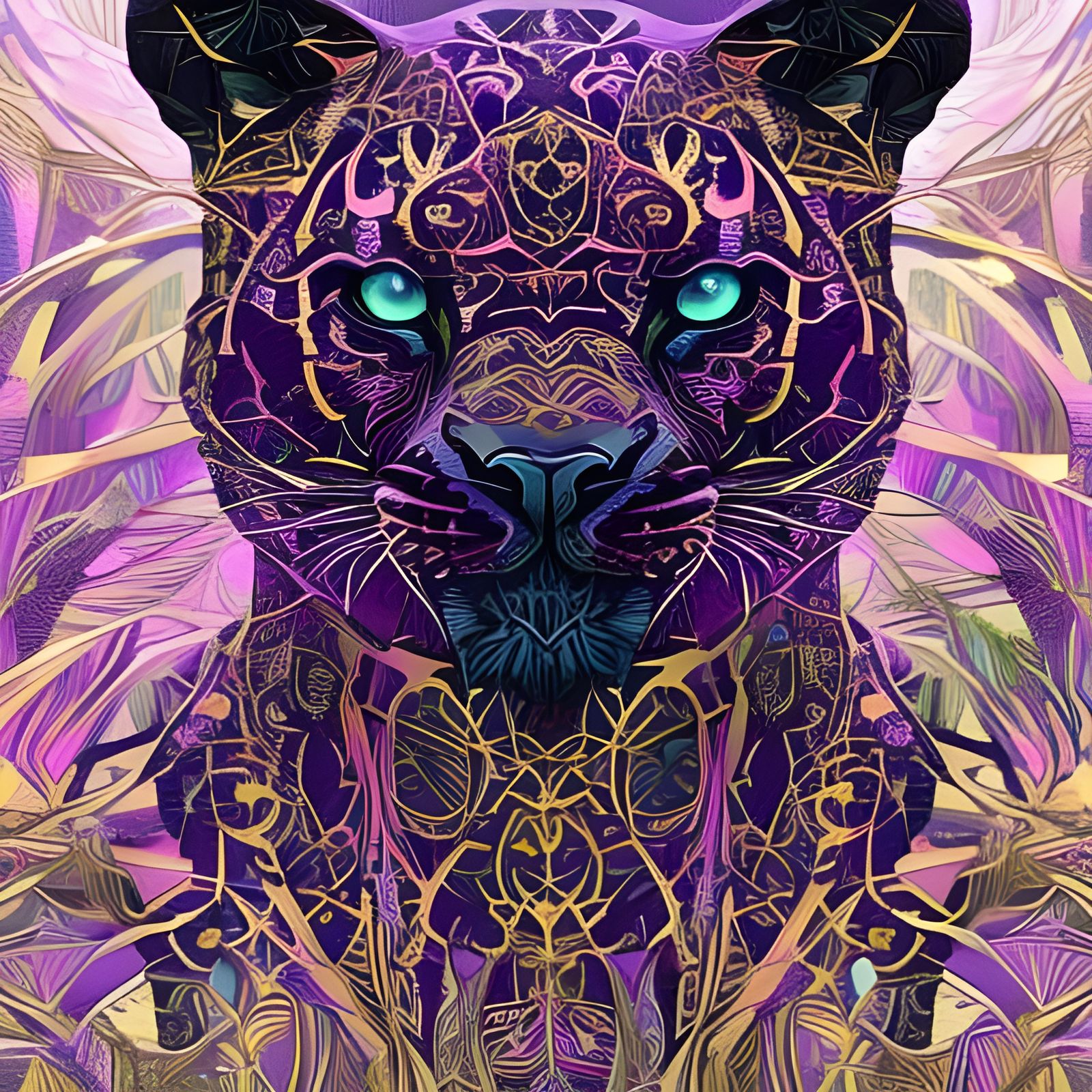 Gilded Panther Portrait in Organic Digital Art