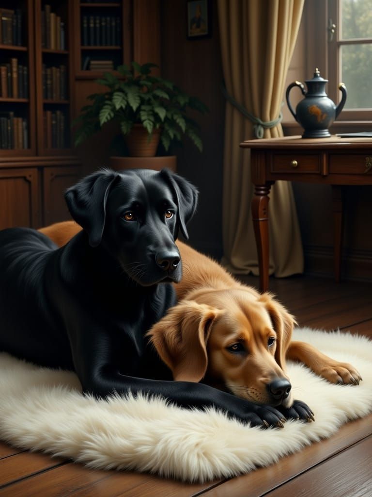 Formal Portrait of Black Lab and Golden Retriever