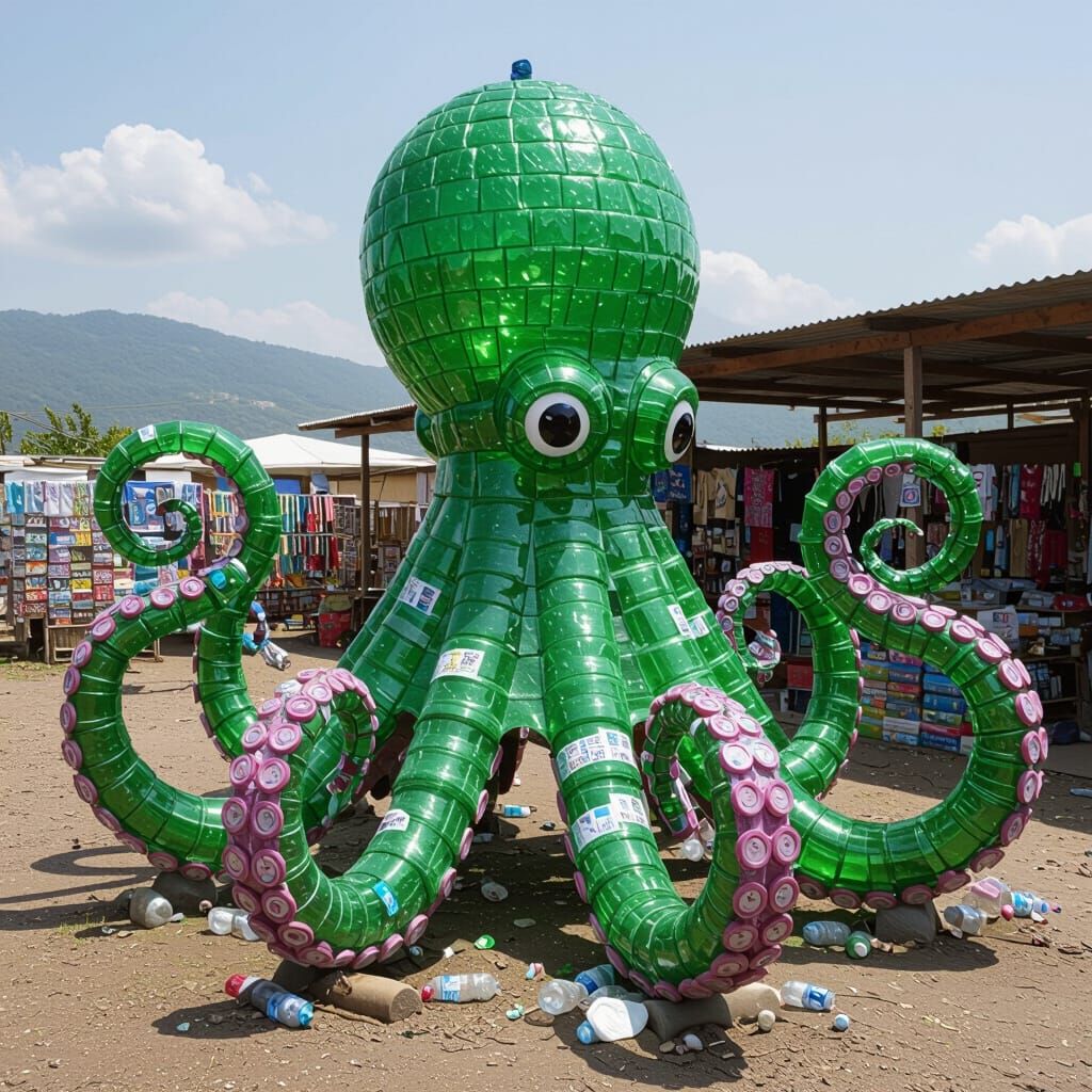 Octopus Statue Made from Recycled Plastic Bottles