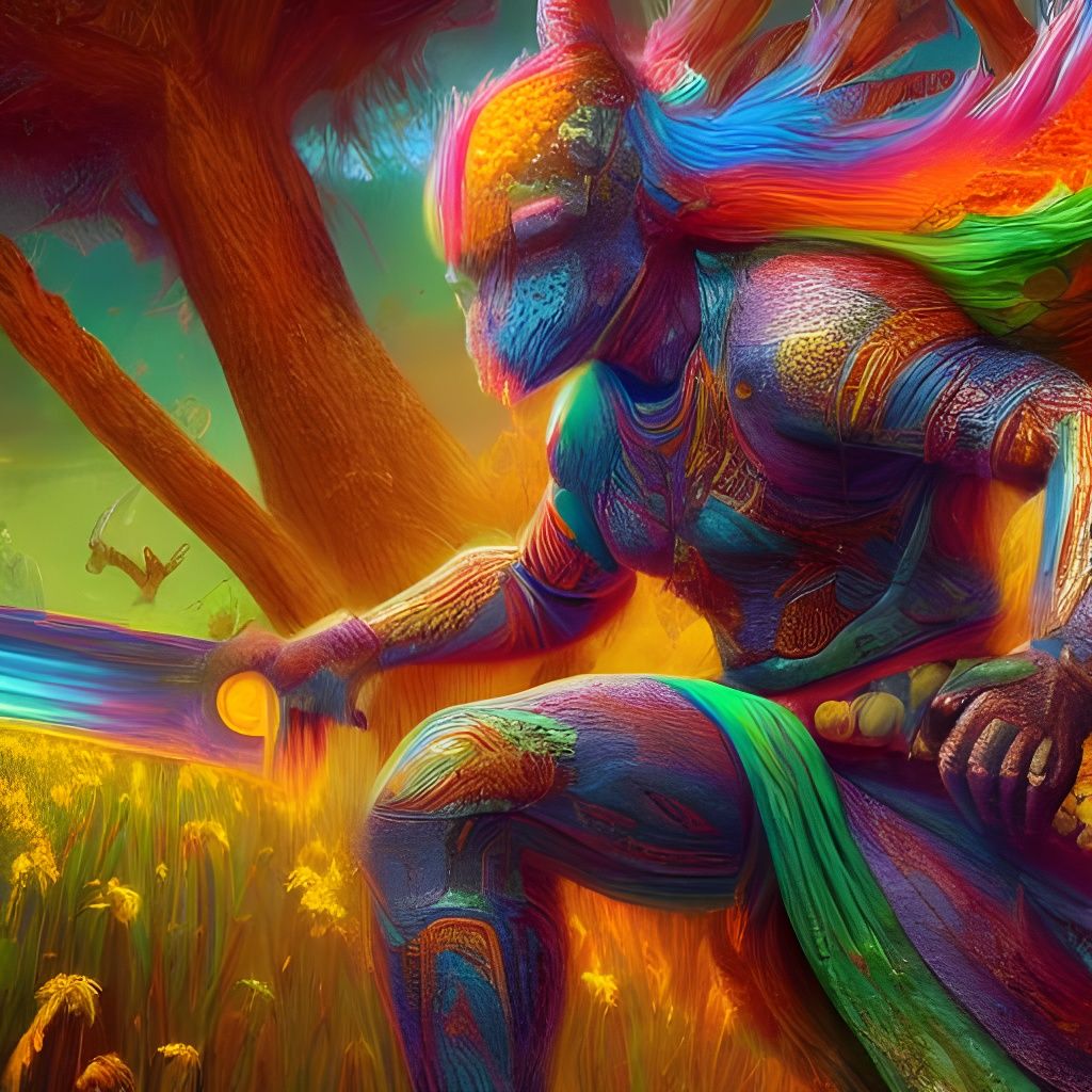 Surreal Psychedelic Warrior Made of Sweetcorn
