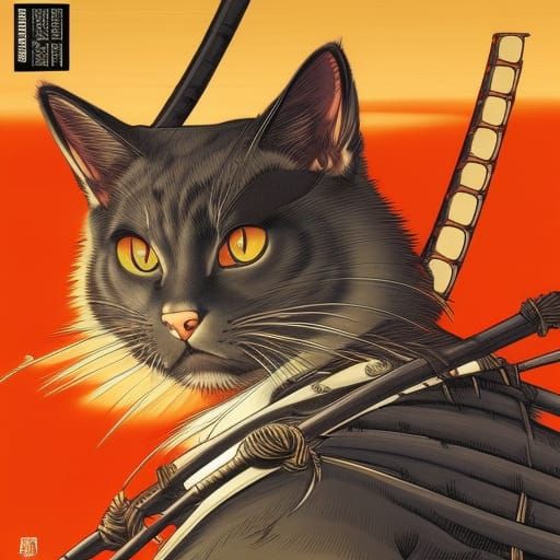 Feline Warrior in ukiyo-e Style