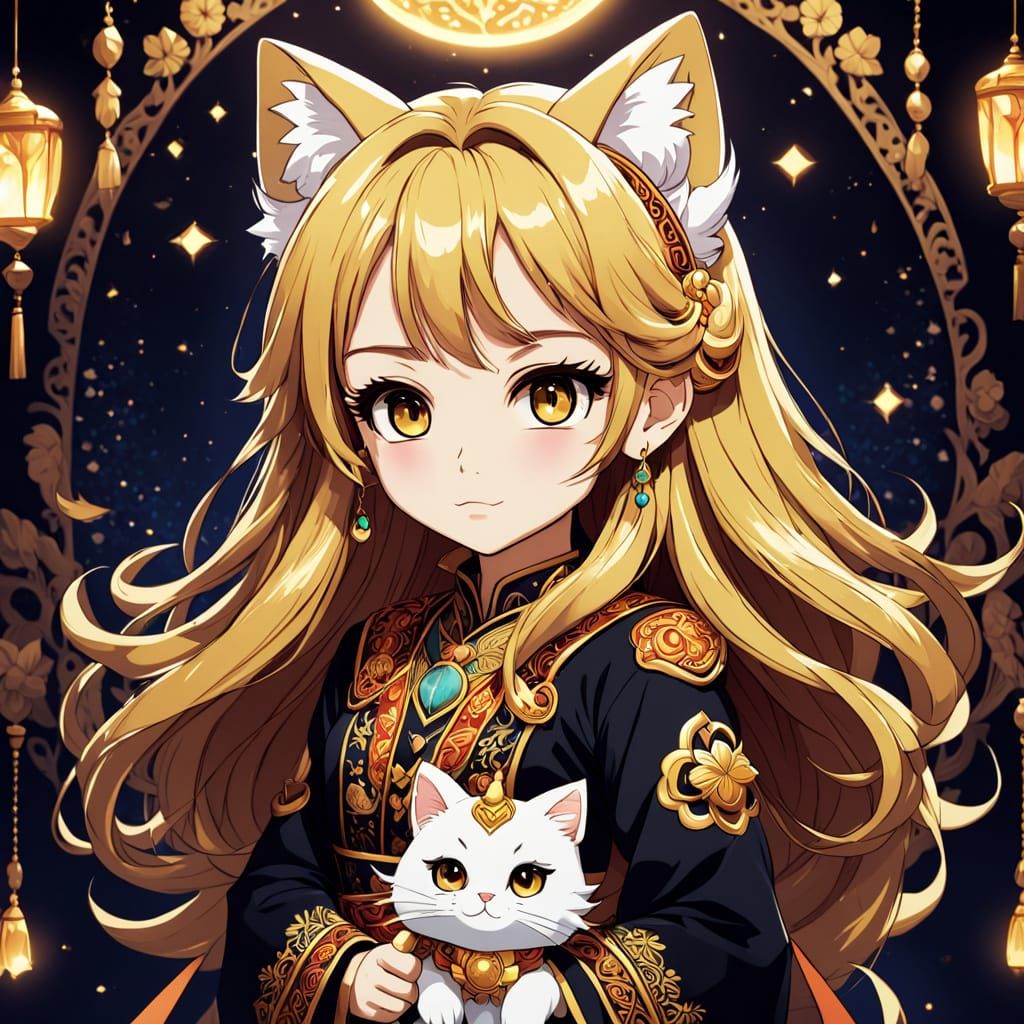 Chibi Magical Girl in Anime Style with Algerian Outfit