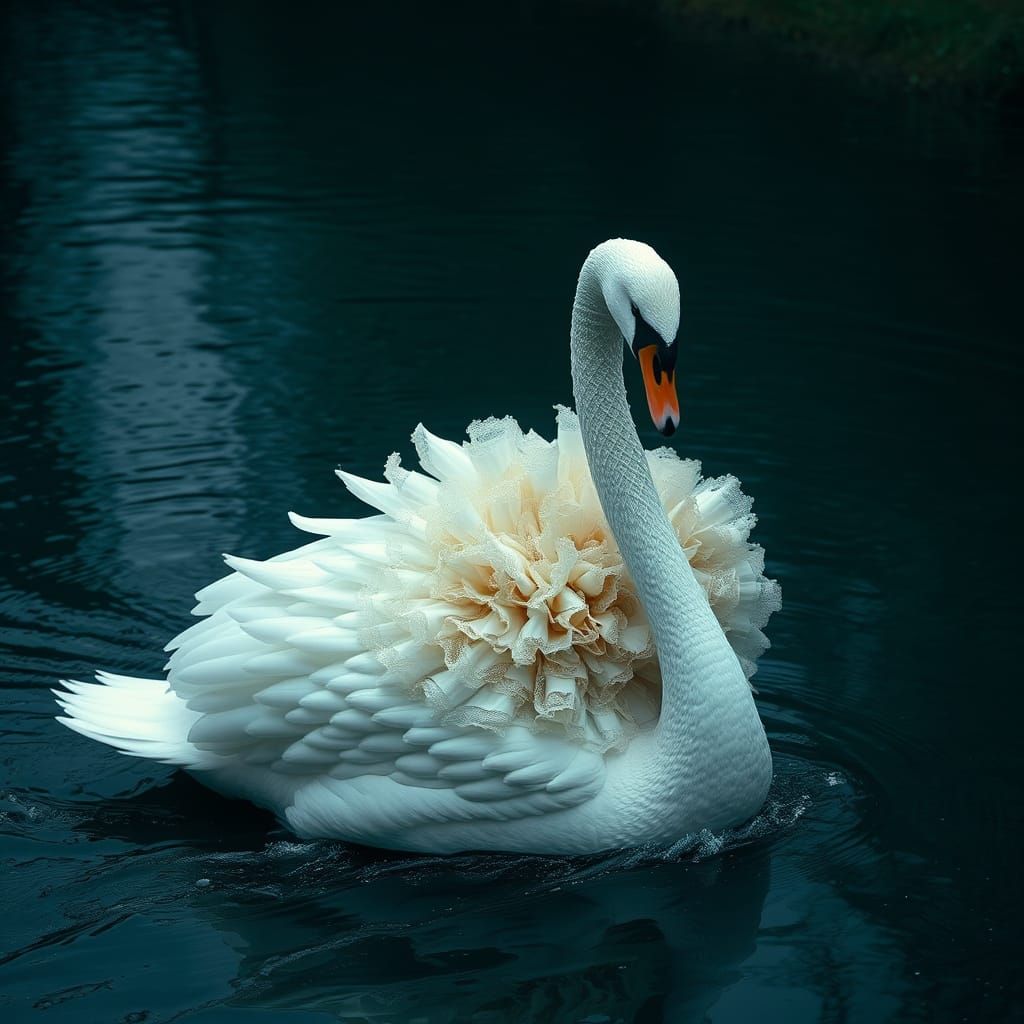 Gothic Swan Gliding on Dark River