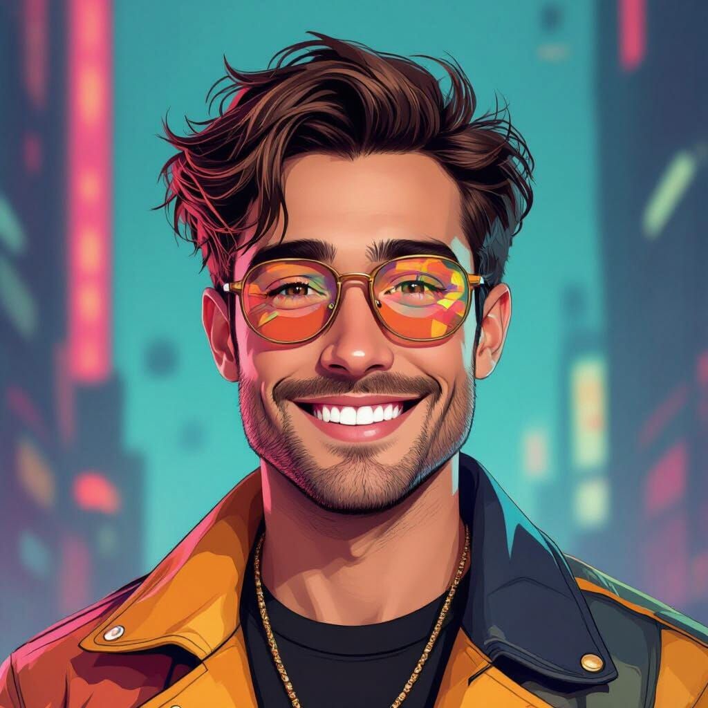 Cross-Eyed Man with Trendy Outfit in Digital Art Style