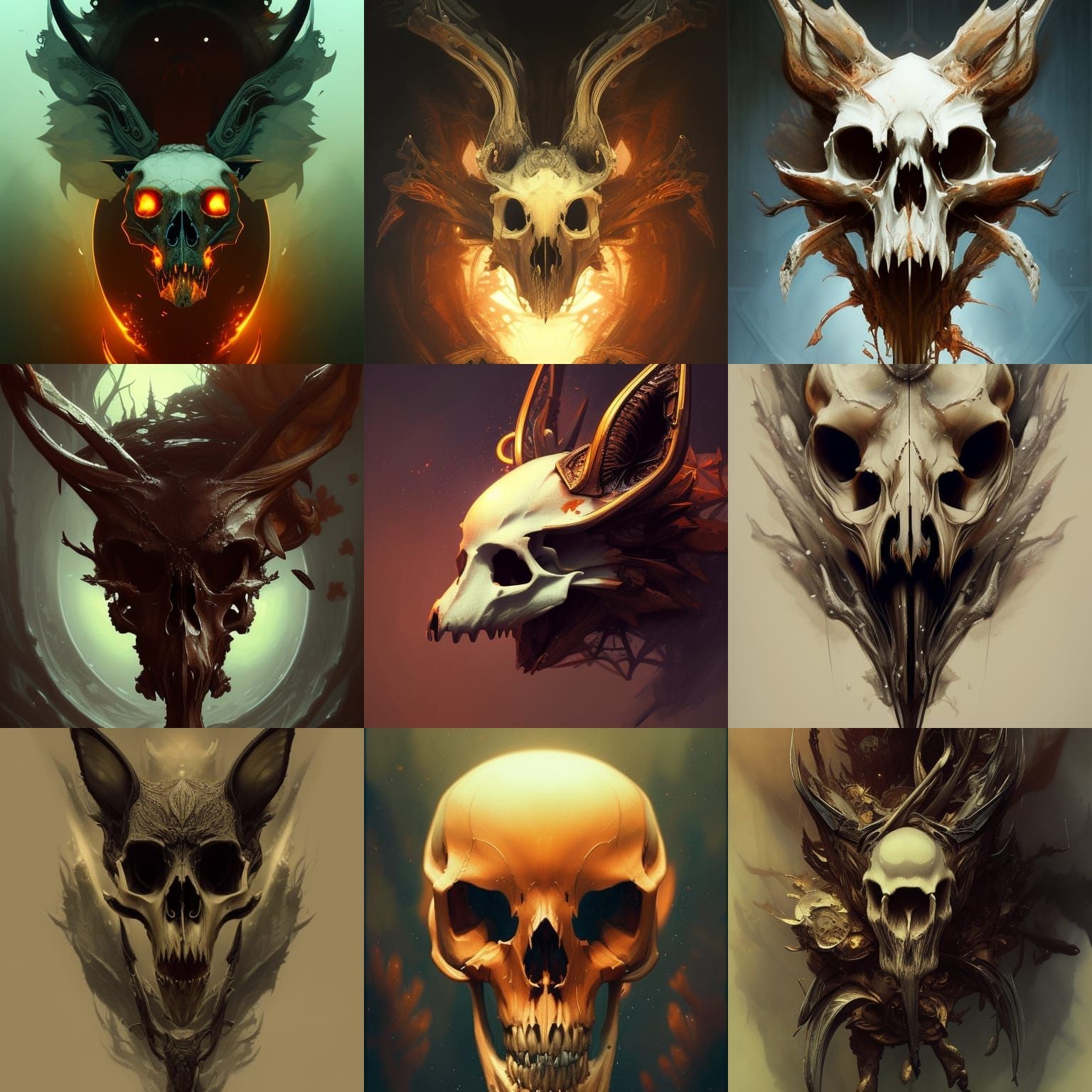 Surreal Dark Fantasy Art Depicts Fox Skull in Intricate Deta...
