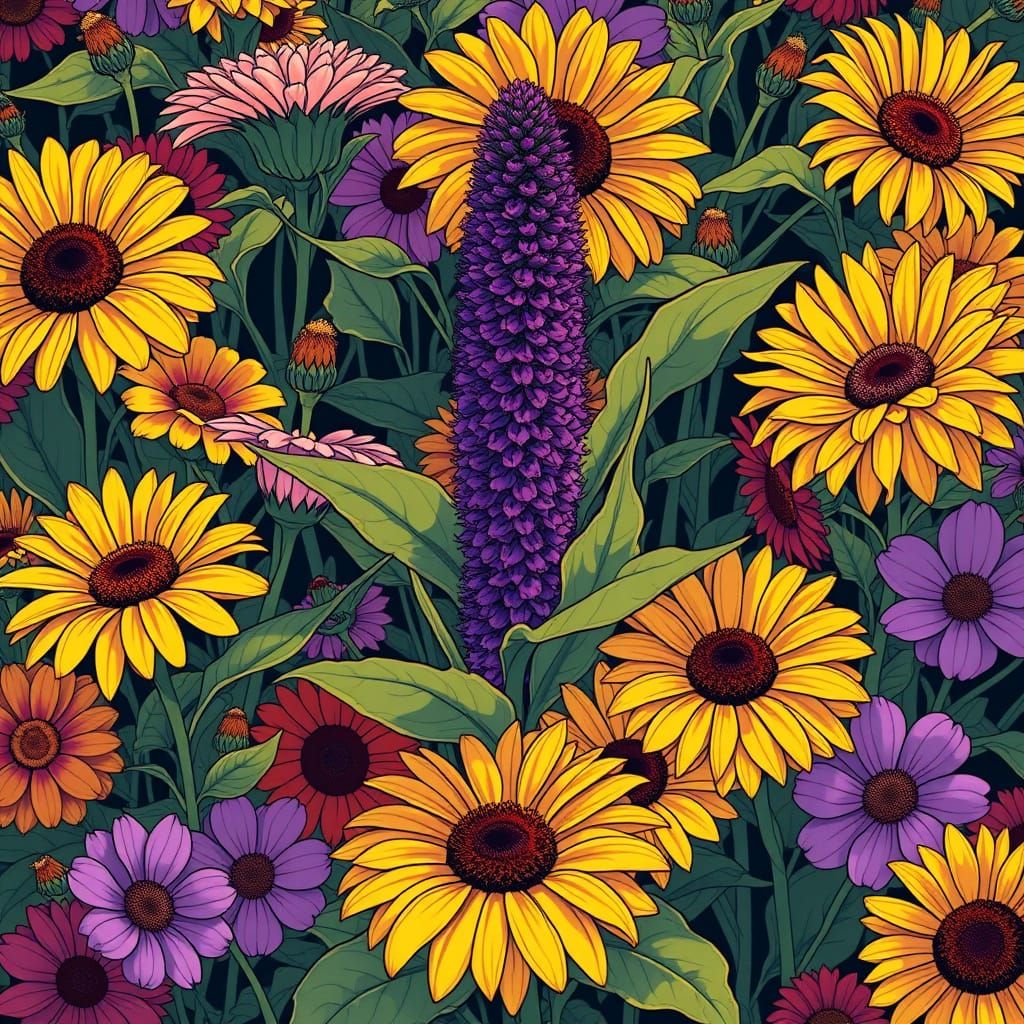 Vibrant Floral Tapestry in Warm Golden Light