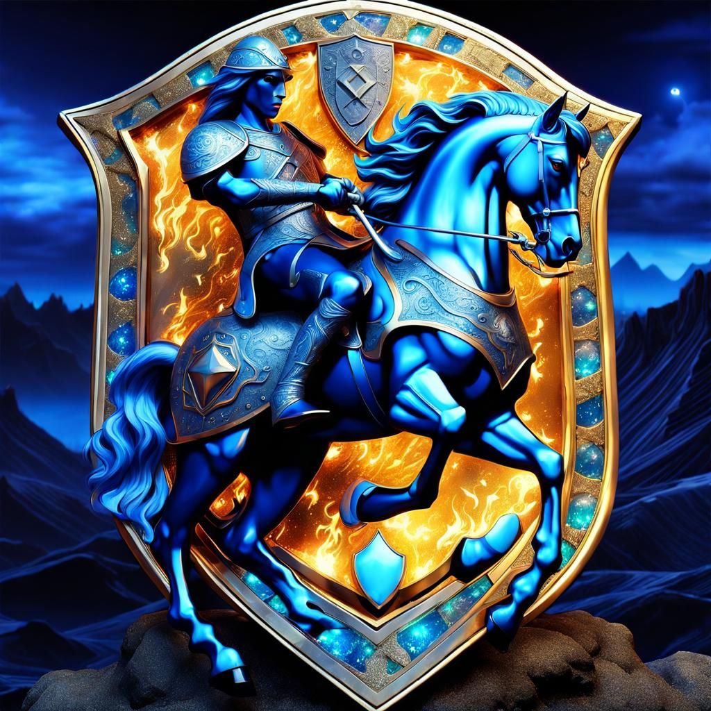 Epic Horse and Shield in Blazing Blue Fire