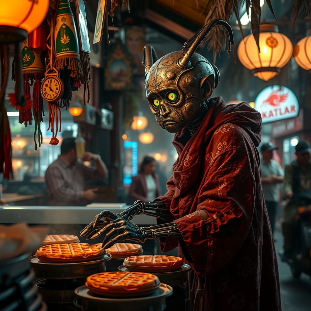 Electronic Goblin Vendors on Bangkok's Khao San Road in Neon...