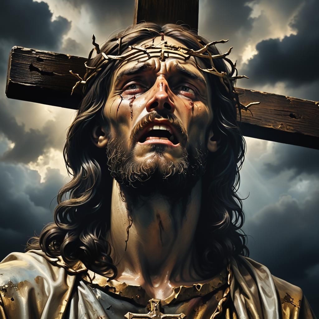 Jesus in Agony on the Cross, in Dark Baroque Style
