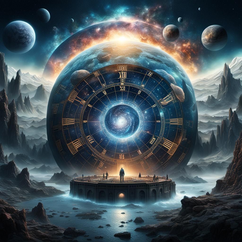 Epic Celestial Calendar in a Maximalist Digital Painting