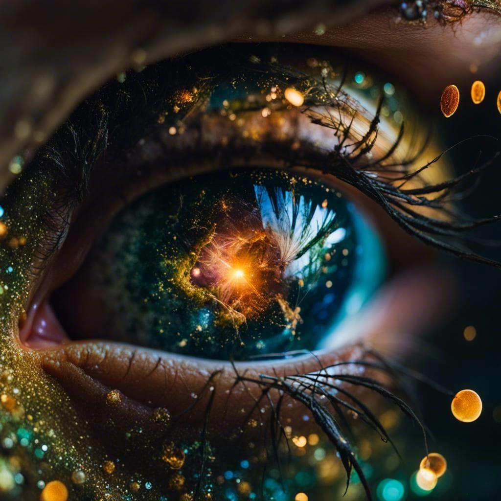 Surreal Galaxy Landscape on an Iris in a Film-Like, High-Def...