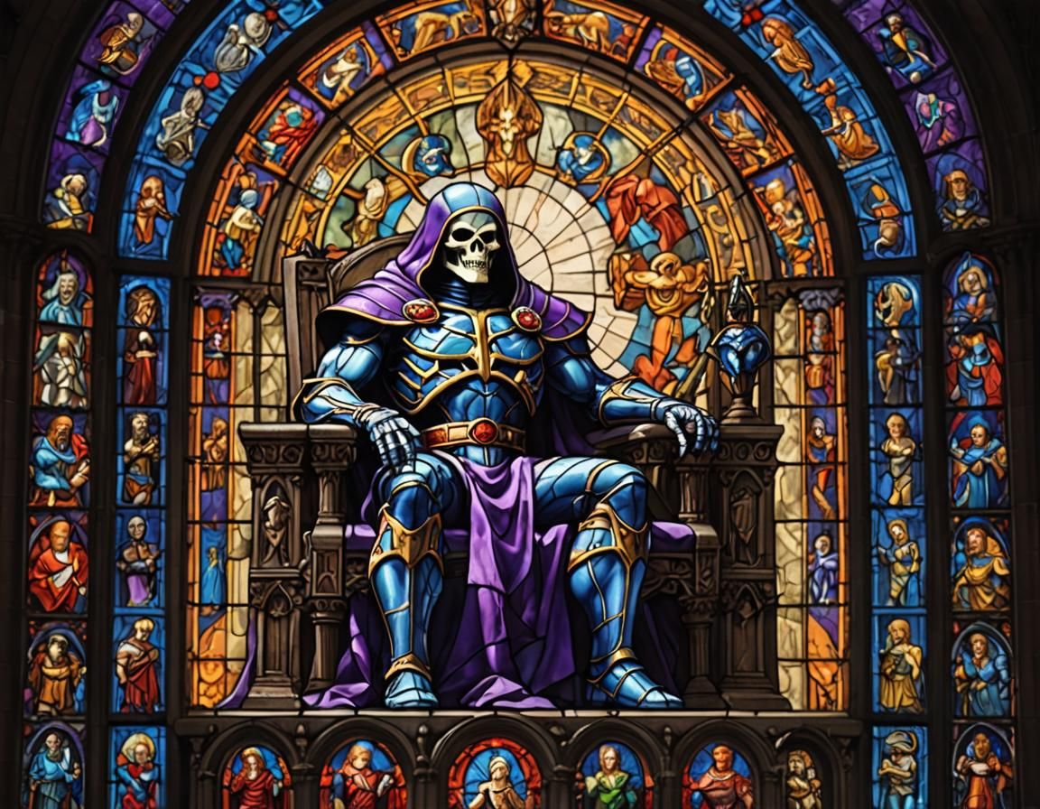 Skeletor in stained glass,