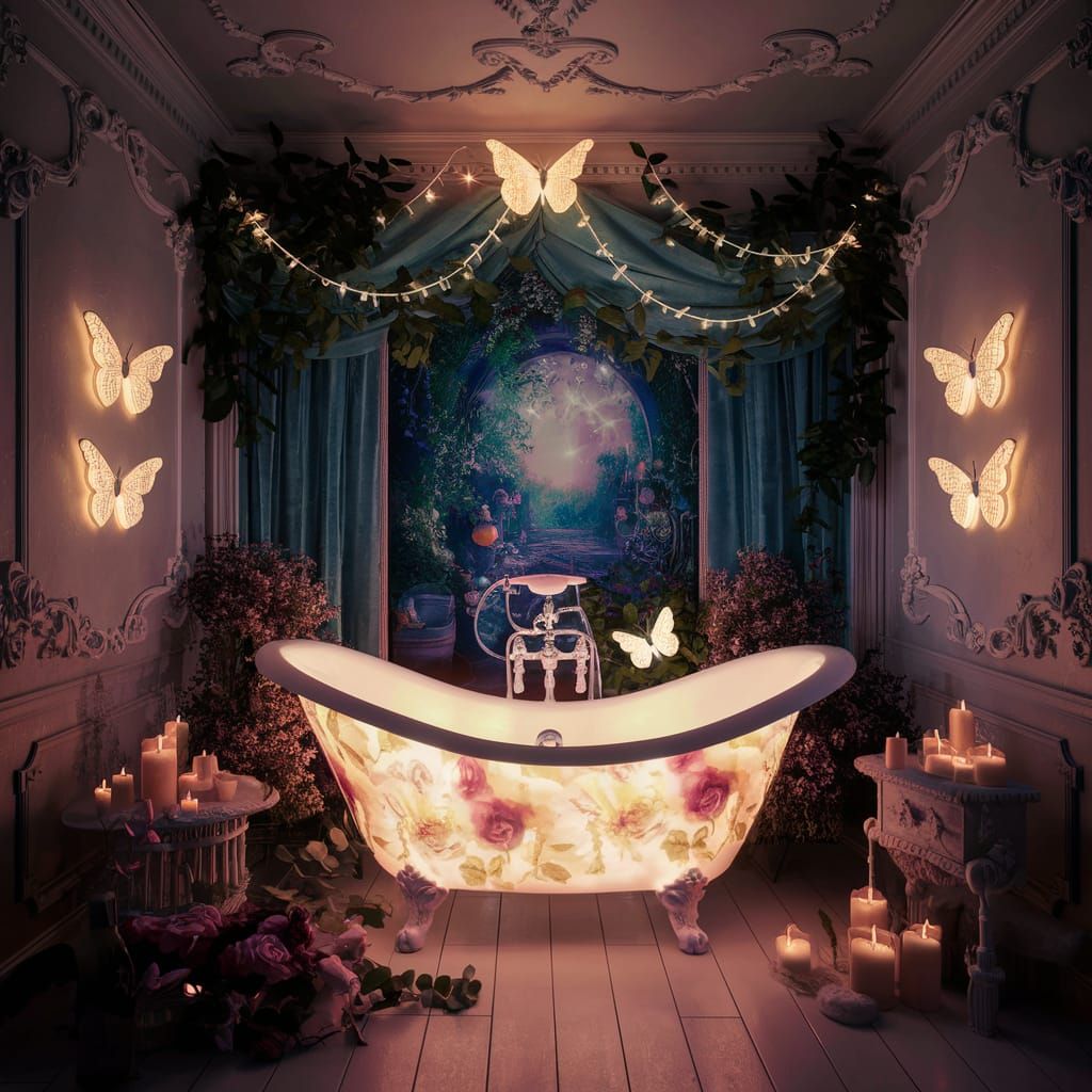Whimsical Bathroom with Glowing Floral Bathtub and Magical D...