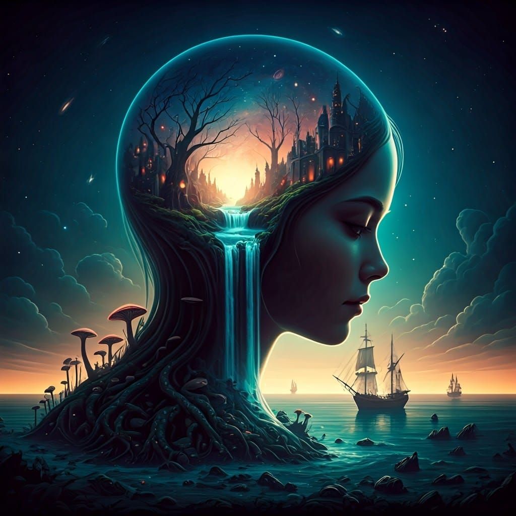 Ethereal Girl Emerge from Cosmic Double Exposure Artwork in...